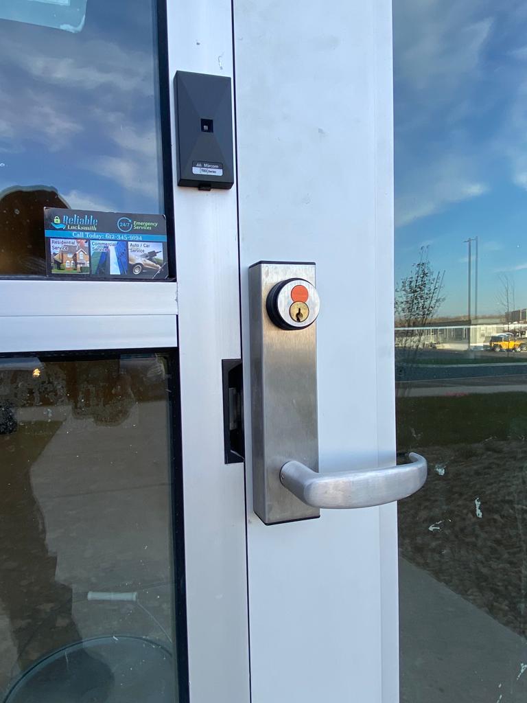 New lock and electric strike installed on a business door (4)